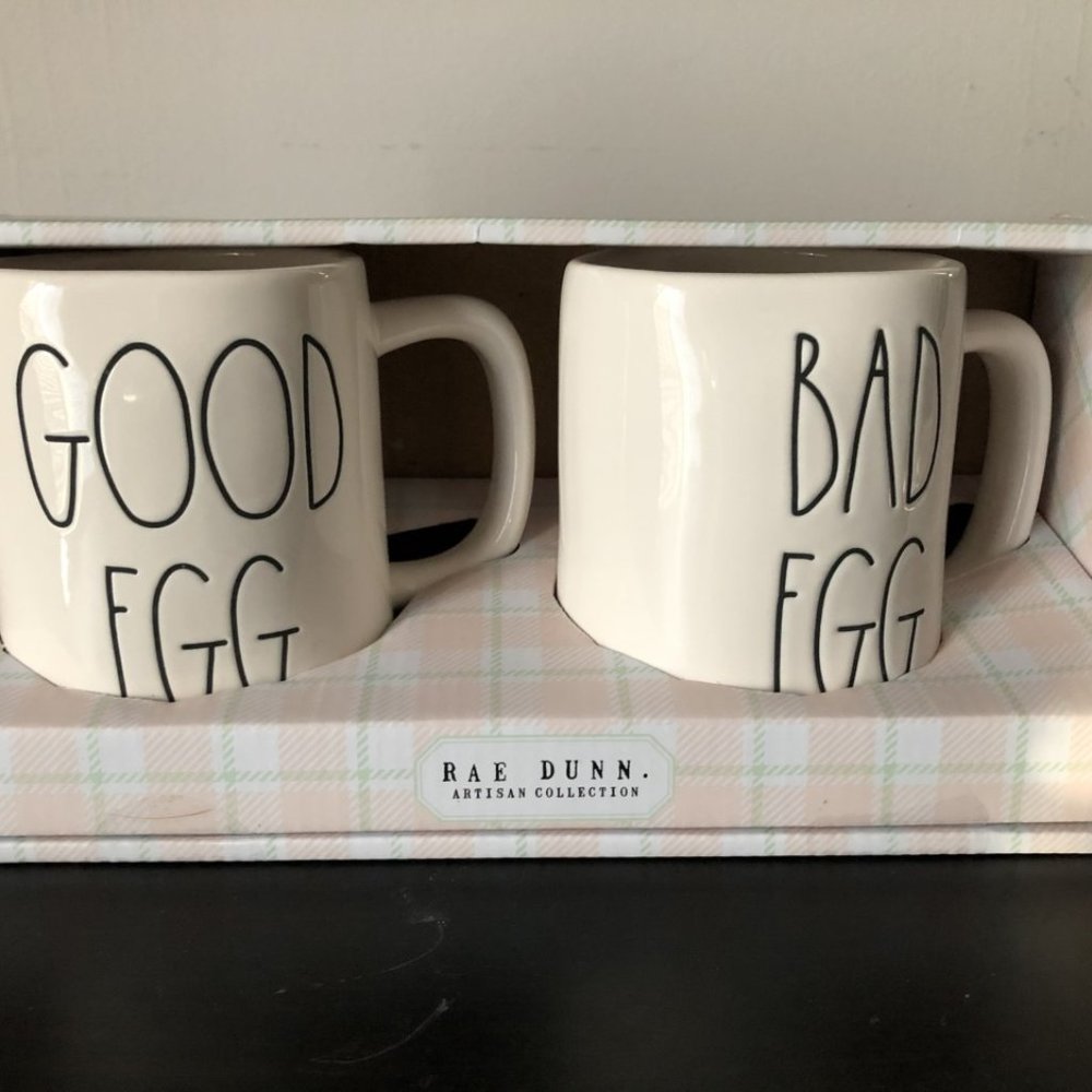 Rae Dunn Set of 2 Large Mugs: "Good Egg" and "Bad